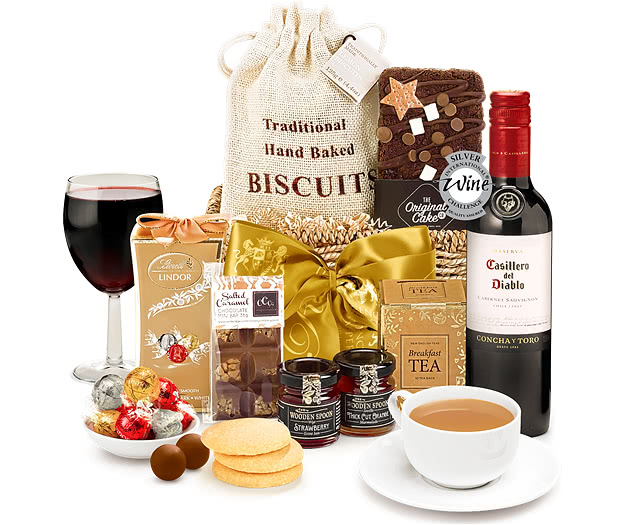 White Christmas Hamper With Red Wine
